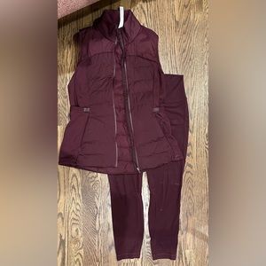Deep red matching vest and align legging from lululemon